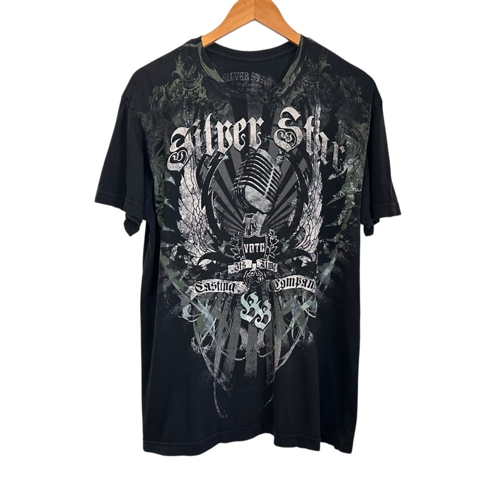 Silver Star Casting Company Mens Graphic T-Shirt Sz Large Black MMA Wings Y2K